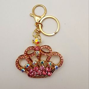 Pink Rhinestone Crown Keychain Purse Charm